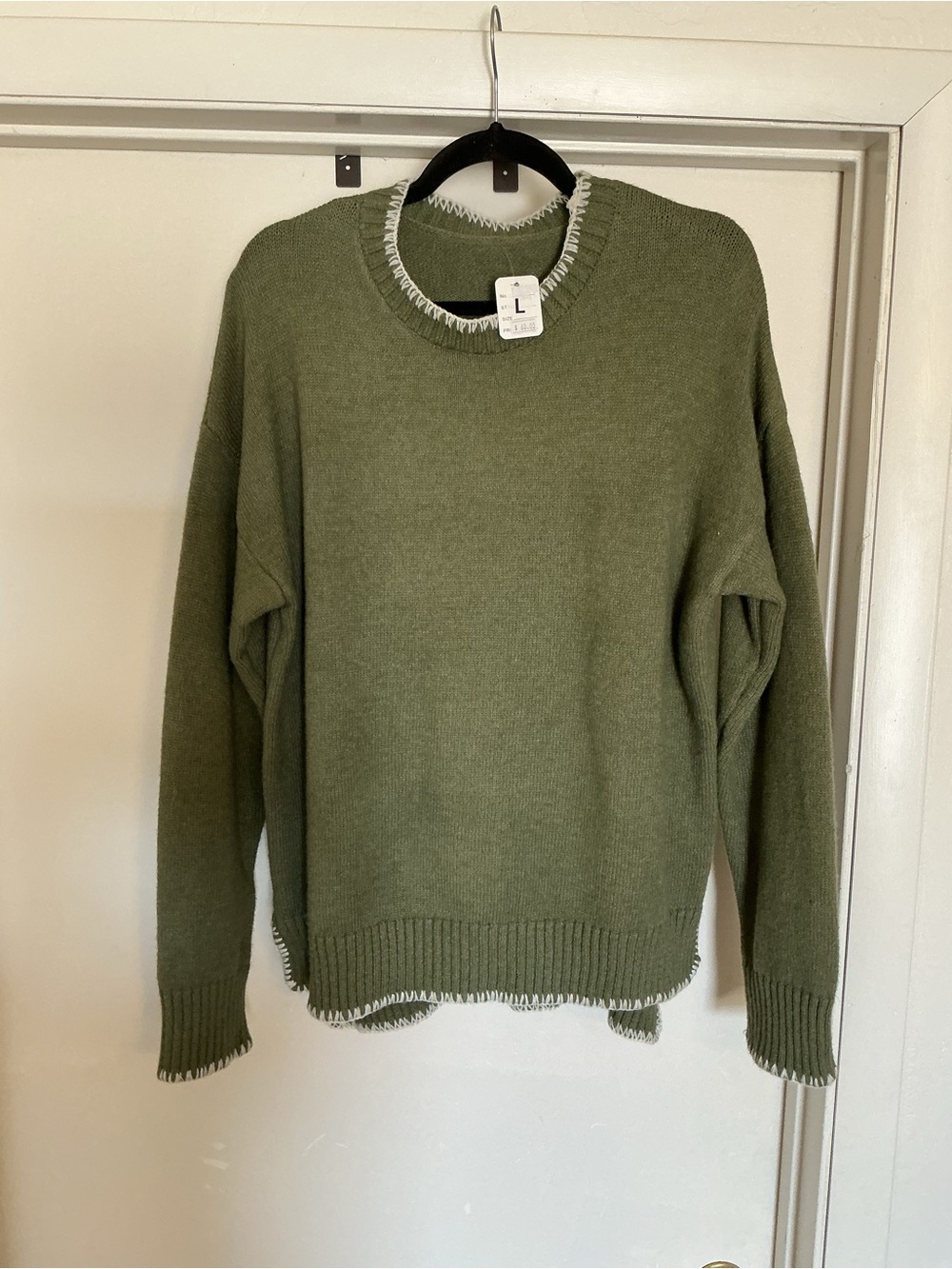 Olive Green Women's Crewneck Sweater - Large